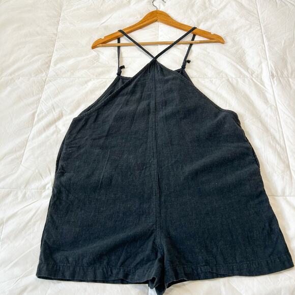 Urban Outfitters BDG Bianca Shortall Black Linen Blend Overall Romper Size L - Picture 5 of 5